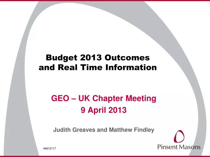 budget 2013 outcomes and real time information