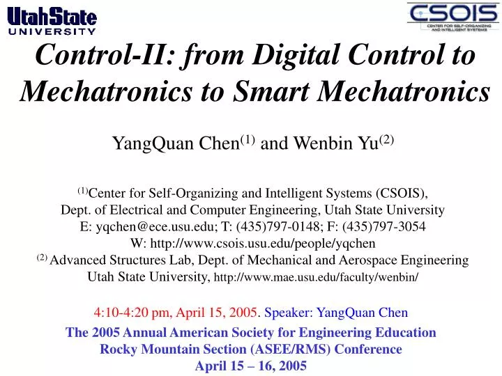 control ii from digital control to mechatronics to smart mechatronics