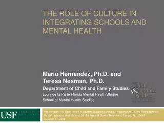 The Role of culture in integrating schools and mental health