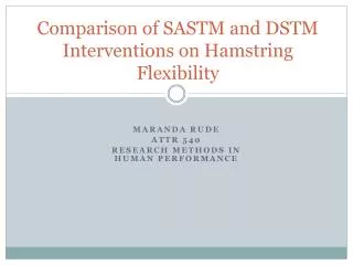Comparison of SASTM and DSTM Interventions on Hamstring F lexibility