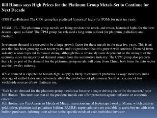 bill hionas says high prices for the platinum group metals s