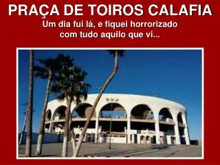 PRAÇA DE TOIROS CALAFIA Um dia fui lá , e fiquei horrorizado com tudo aquilo que vi...