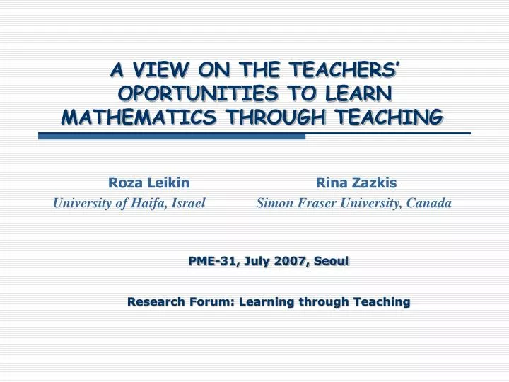 a view on the teachers oportunities to learn mathematics through teaching