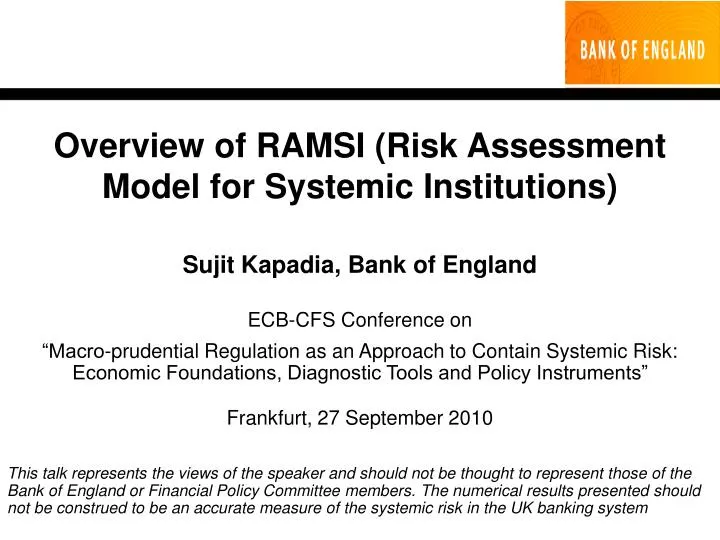 overview of ramsi risk assessment model for systemic institutions