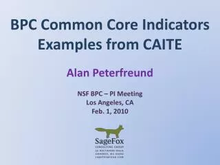 BPC Common Core Indicators Examples from CAITE