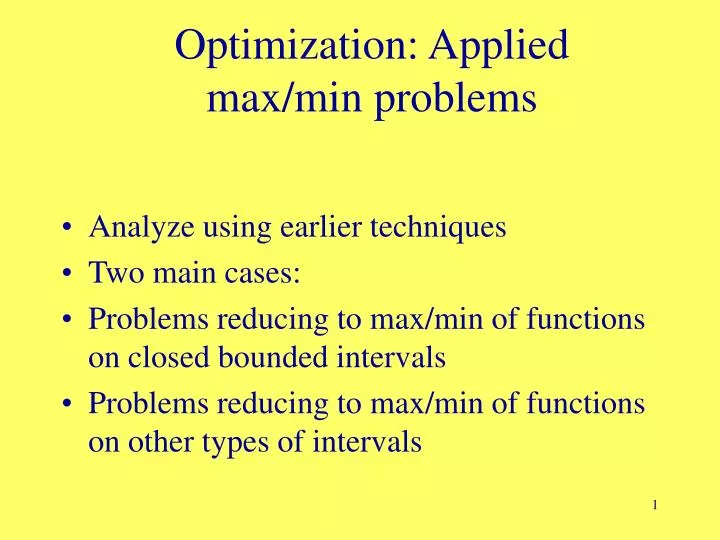 optimization applied max min problems