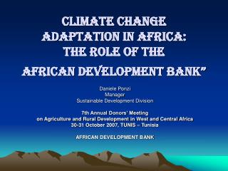 Climate Change Adaptation in Africa: the Role of the African Development Bank”