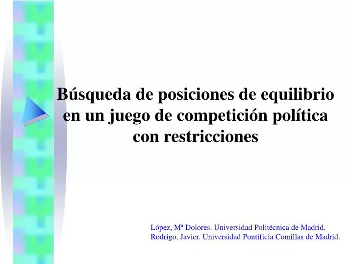 b squeda de posiciones de equilibrio en un juego de competici n pol tica con restricciones