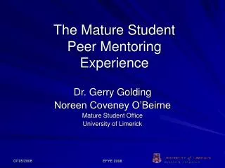 The Mature Student Peer Mentoring Experience