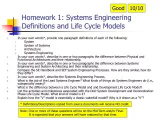 Homework 1: Systems Engineering Definitions and Life Cycle Models