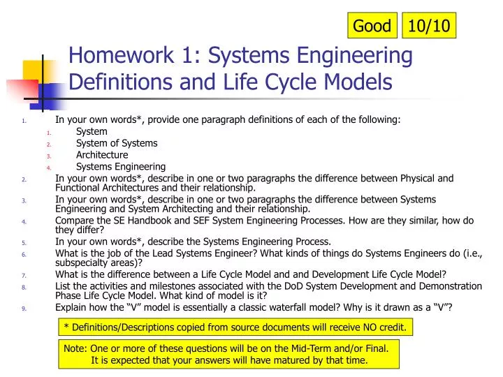 homework 1 systems engineering definitions and life cycle models