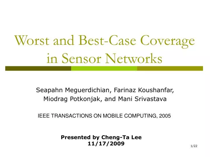 worst and best case coverage in sensor networks