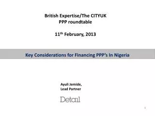 Key Considerations for Financing PPP’s In Nigeria