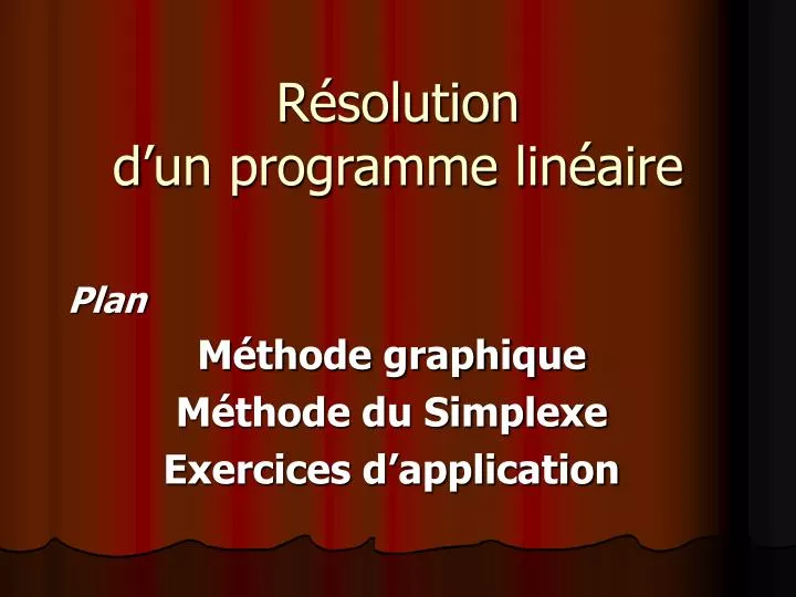 r solution d un programme lin aire