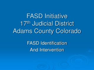 FASD Initiative 17 th Judicial District Adams County Colorado