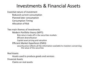Investments &amp; Financial Assets