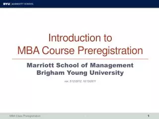 Introduction to MBA Course Preregistration