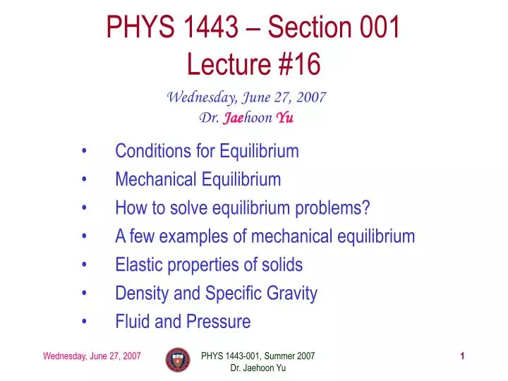 phys 1443 section 001 lecture 16