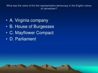 What was the name of the first representative democracy in the English colony of Jamestown?
