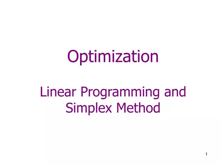 optimization linear programming and simplex method