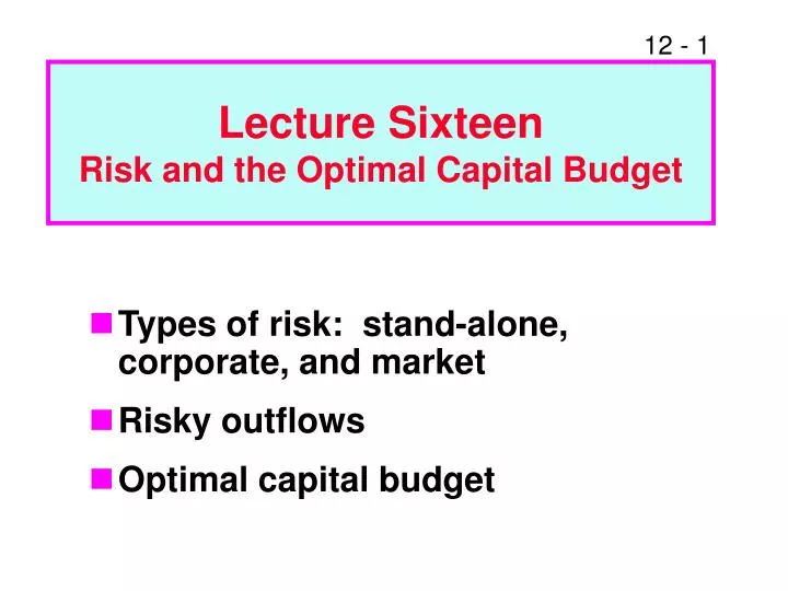 lecture sixteen risk and the optimal capital budget