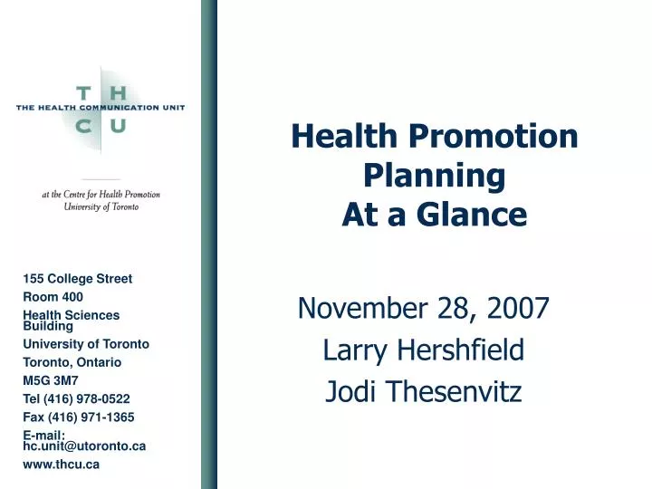 health promotion planning at a glance
