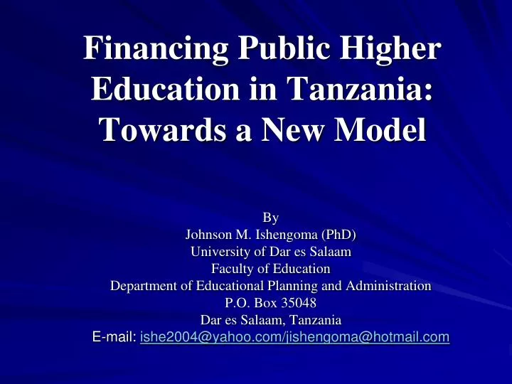financing public higher education in tanzania towards a new model