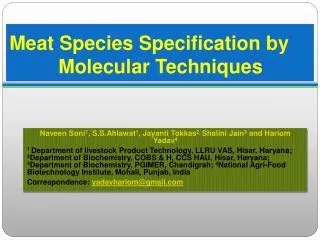 Meat Species Specification by Molecular Techniques