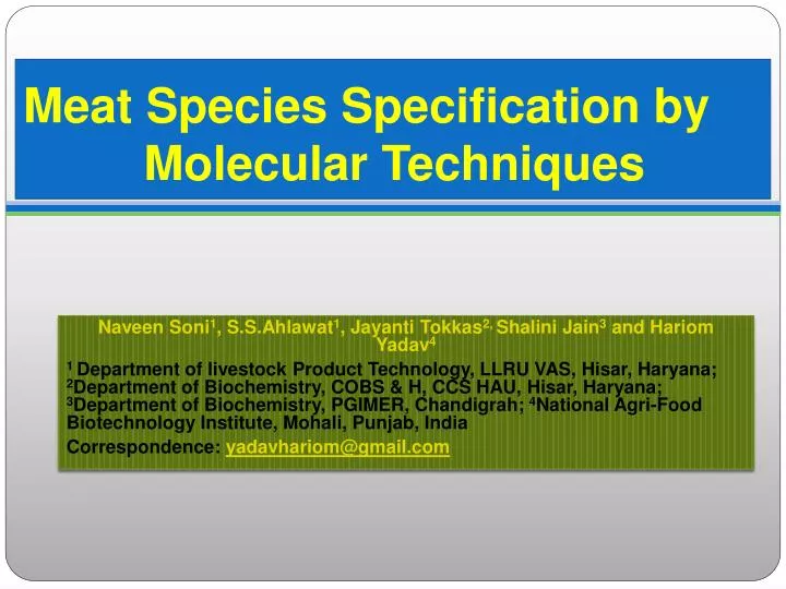 meat species specification by molecular techniques