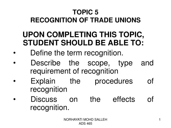 topic 5 recognition of trade unions