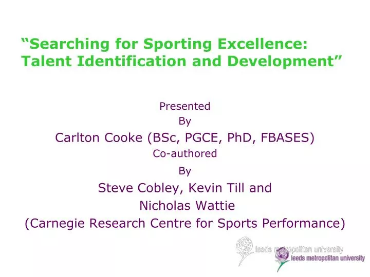searching for sporting e xcellence talent identification and development