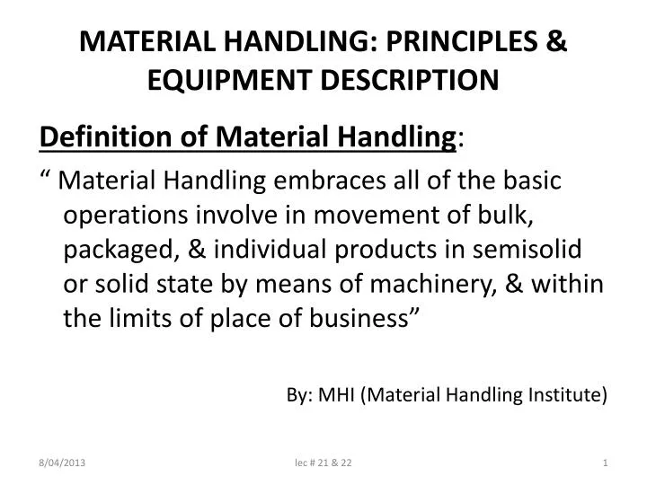 material handling principles equipment description