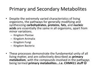 Primary and Secondary Metabolites