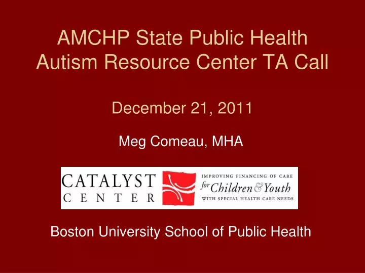 amchp state public health autism resource center ta call december 21 2011