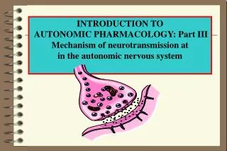 INTRODUCTION TO AUTONOMIC PHARMACOLOGY: Part III Mechanism of neurotransmission at in the autonomic nervous system
