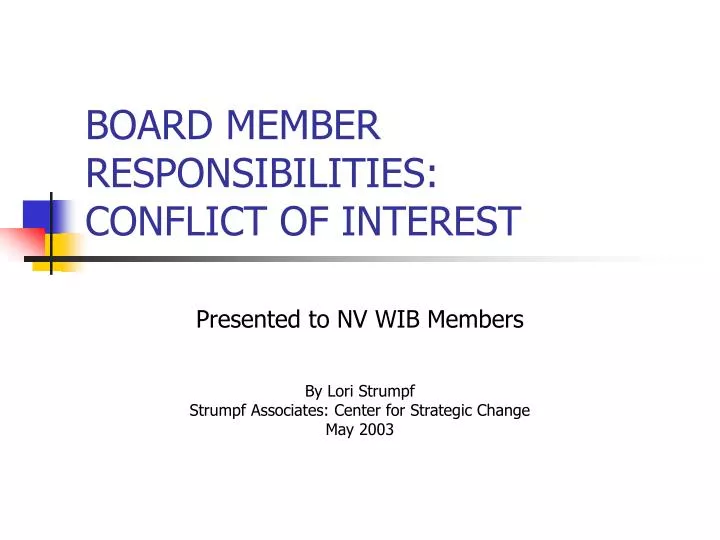 board member responsibilities conflict of interest