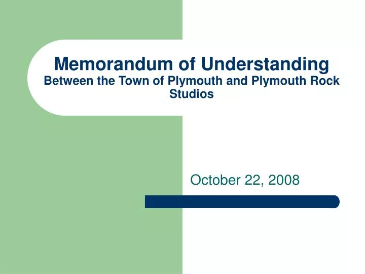 memorandum of understanding between the town of plymouth and plymouth rock studios