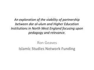 Ron Geaves Islamic Studies Network Funding