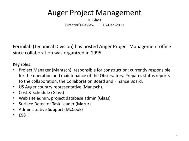 auger project management h glass director s review 15 dec 2011
