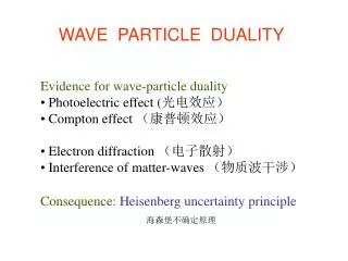 WAVE PARTICLE DUALITY