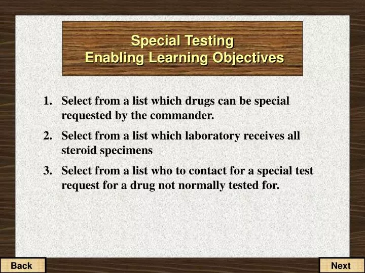 special testing enabling learning objectives