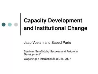 Capacity Development and Institutional Change