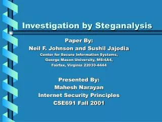 Investigation by Steganalysis