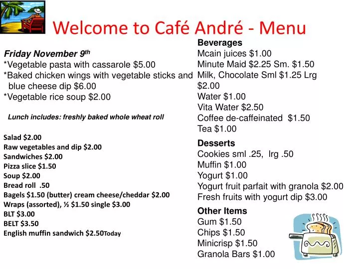 welcome to caf andr menu
