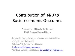 Contribution of R&amp;D to Socio-economic Outcomes