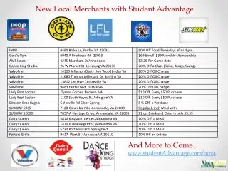 New Local Merchants with Student Advantage