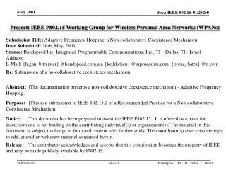 Project: IEEE P802.15 Working Group for Wireless Personal Area Networks (WPANs)