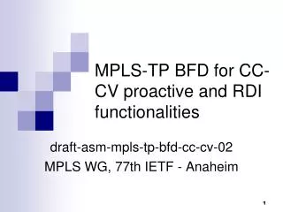 MPLS-TP BFD for CC-CV proactive and RDI functionalities