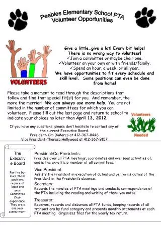 Peebles Elementary School PTA Volunteer Opportunities