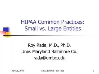 HIPAA Common Practices: Small vs. Large Entities